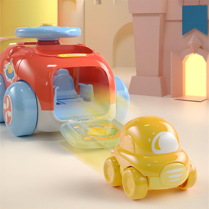 3-in-1 Fun Flick & Go Car Set – No Battery, No Winding, Easy-Grip Baby Toy with Bidirectional Glide & Compact Storage 18 Months +