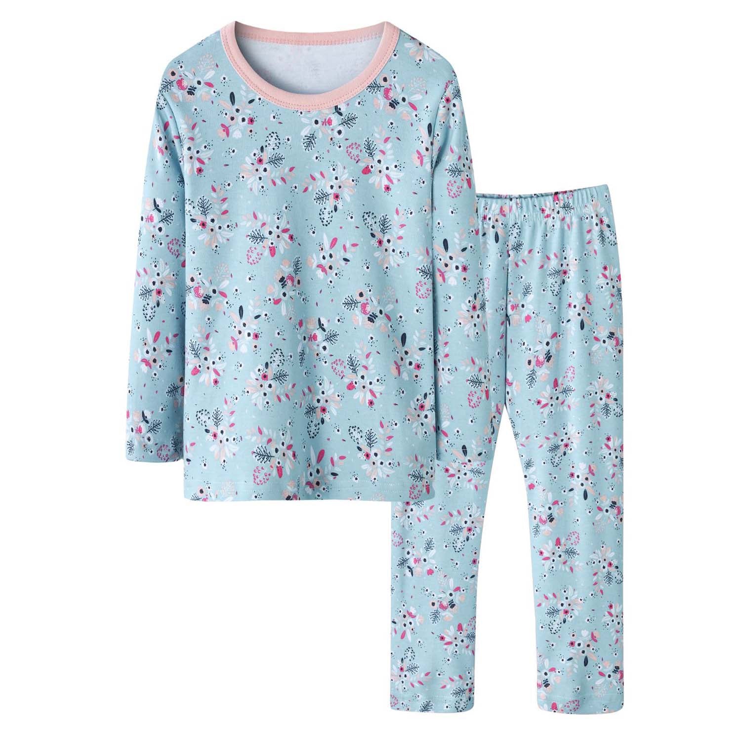 Baby Kids Pajamas Blue w Flowers Bouquet Top n Pants Set - Little Kooma