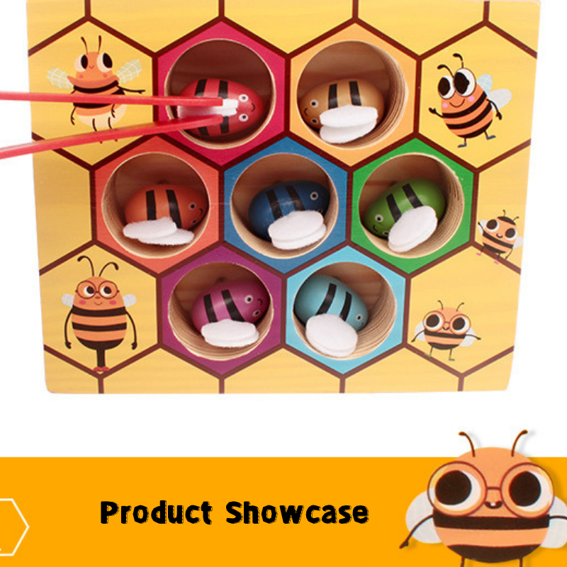 Montessori Early Education Wooden Bug Catching Game Preschool Educational Role-Playing Toy for Color Recognition and Bee Clipping 3 Years + - Little Kooma