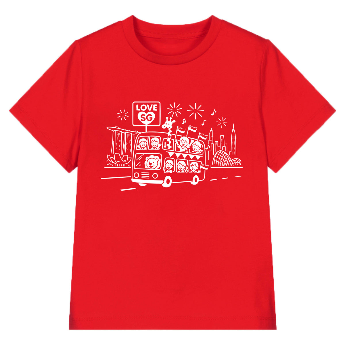 National Day NDP Red Top - Baby Kids Red T-shirt Love SG Bus City Skyline National Day Top Outfit