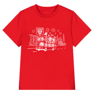 National Day NDP Red Top - Baby Kids Red T-shirt Love SG Bus City Skyline National Day Top Outfit