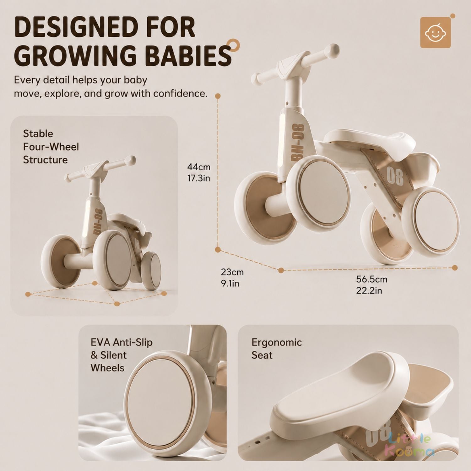 Ready Stock Baby Balance Bike 18-48 Months Kids Ride On Toy EVA Silent Wheels Storage Basket - Little Kooma