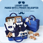 Little Man Baby Boy Gift Set – Summer Gentleman Outfits, Wooden Toys & Blue Carry Case