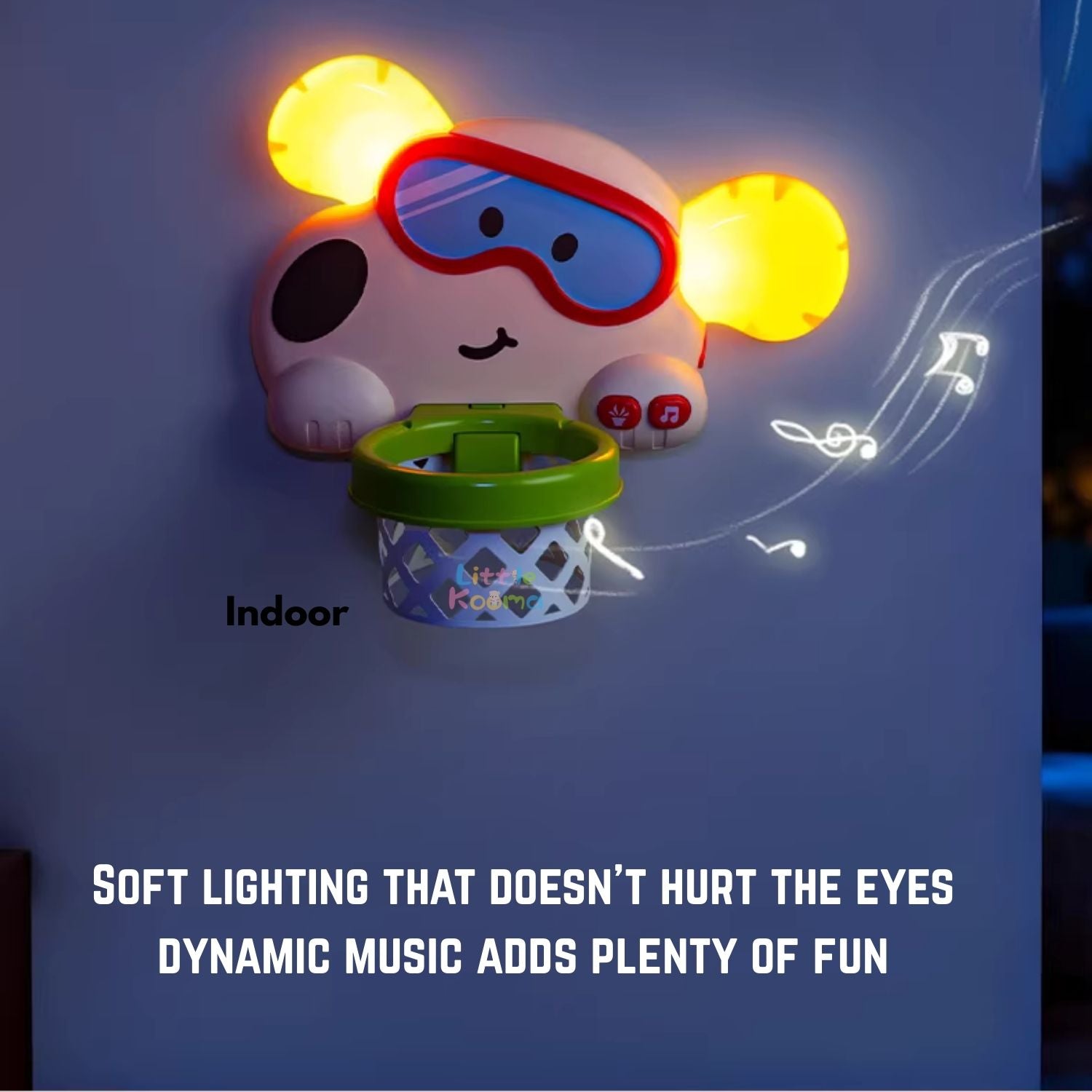 Ready Stock Kids Basketball Hoop Wall-Mounted Adjustable Height Silent Ball Toy with Music - Little Kooma