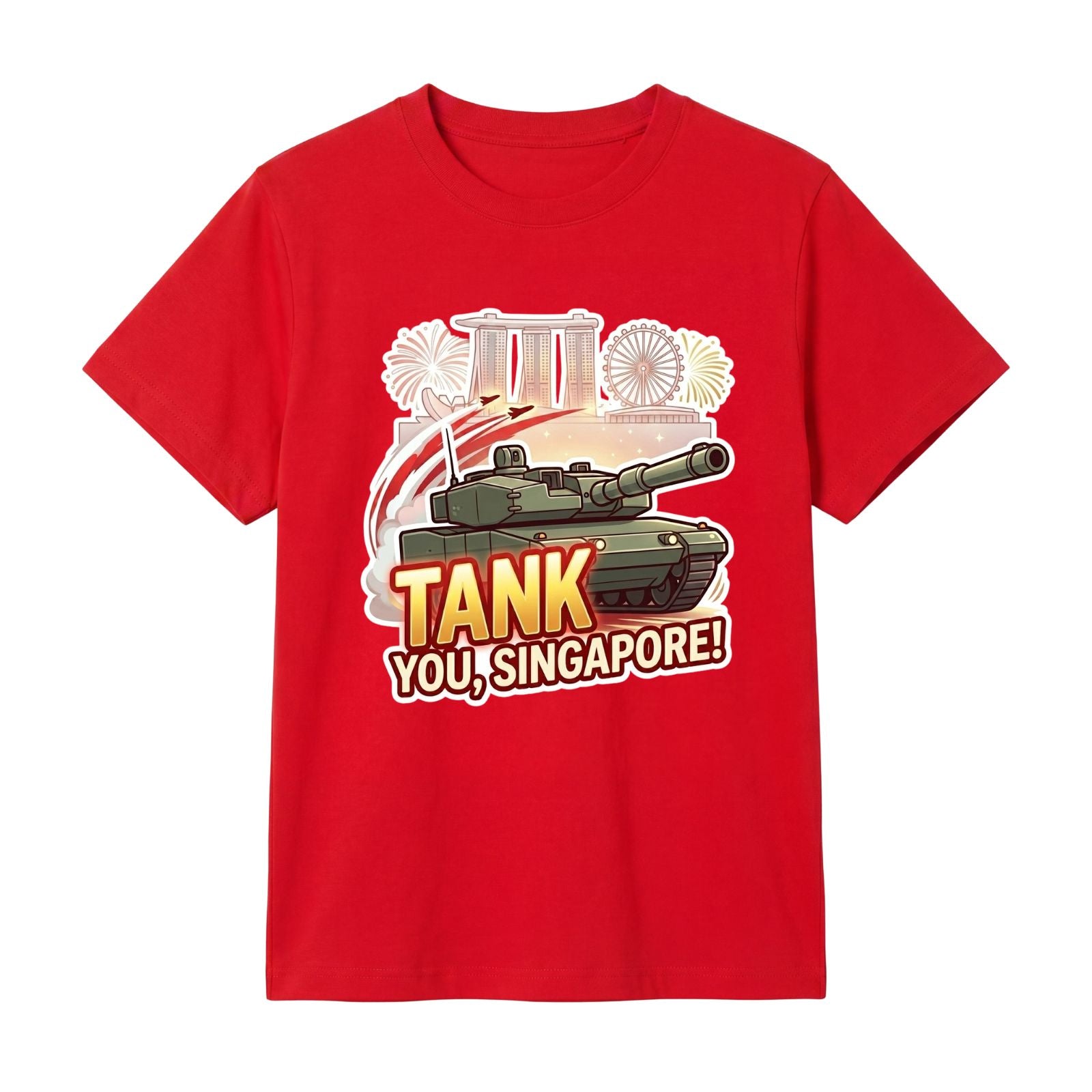 Singapore National Day Kids Red T-Shirt Family Matching Outfit - TANK YOU SINGAPORE