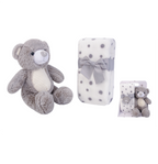 New Born Baby Boy LED Light Swaddle Socks Plush Blanket Romper Rattles Grey Bear Suitcase Mummy Makeup Box Gift Hamper Gift Box Set - Little Kooma