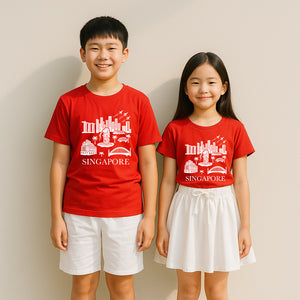 National Day NDP Red Top - Baby Kids Red T-shirt Merlion City Skyline Fighters National Day Top Outfit