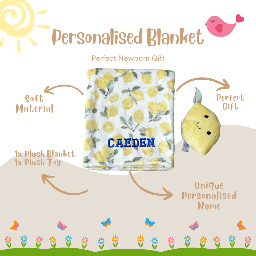 Personalised Hudson Baby Plush Toy n Blanket Set Lemon 00399CH - Little Kooma