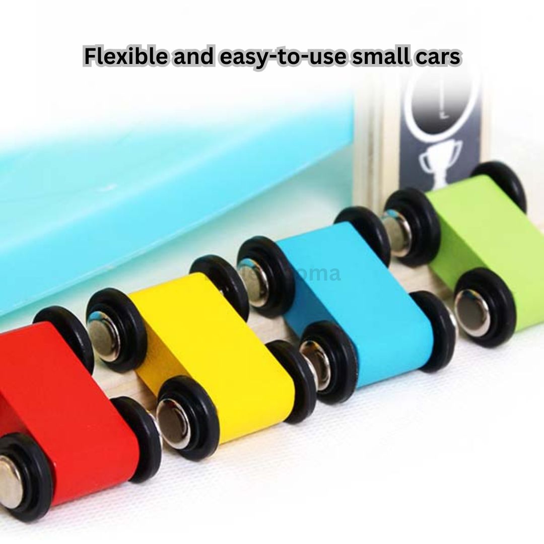 Wooden Gliding Car Ramp Toy – Zig Zag Race Track with Mini Cars, Toddler Racing Toy for Kids Boys & Girls Ages 3-6 - Little Kooma