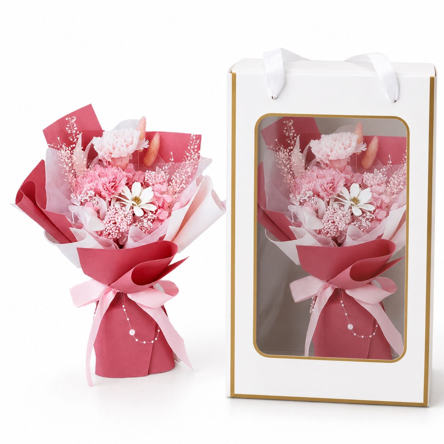 Baby Newborn Unisex Gift 5-in-1 Baby Walker Ride-On Train Toy & Preserved Flowers Hand Bouquet For Mum