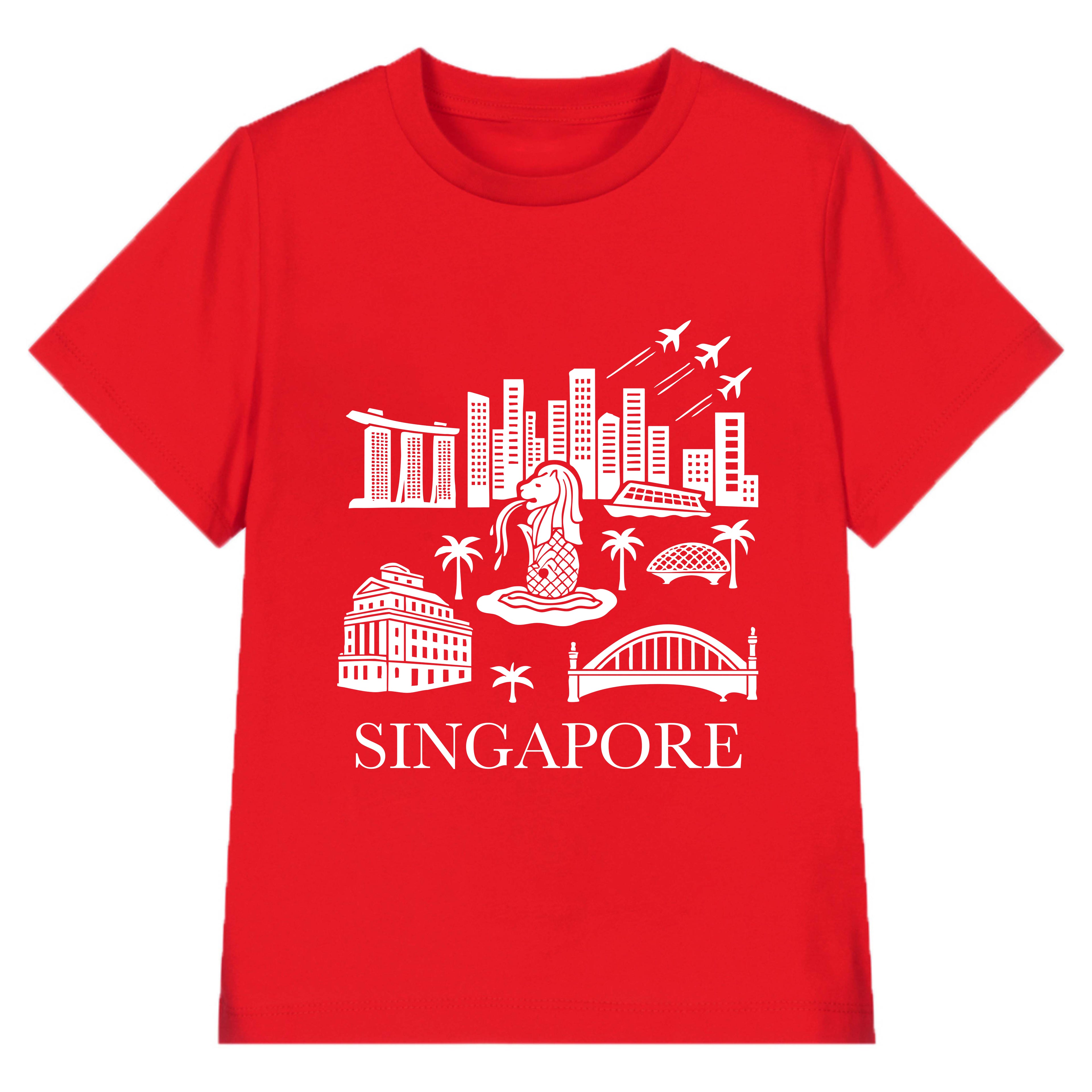 National Day NDP Red Top - Baby Kids Red T-shirt Merlion City Skyline Fighters National Day Top Outfit - Little Kooma