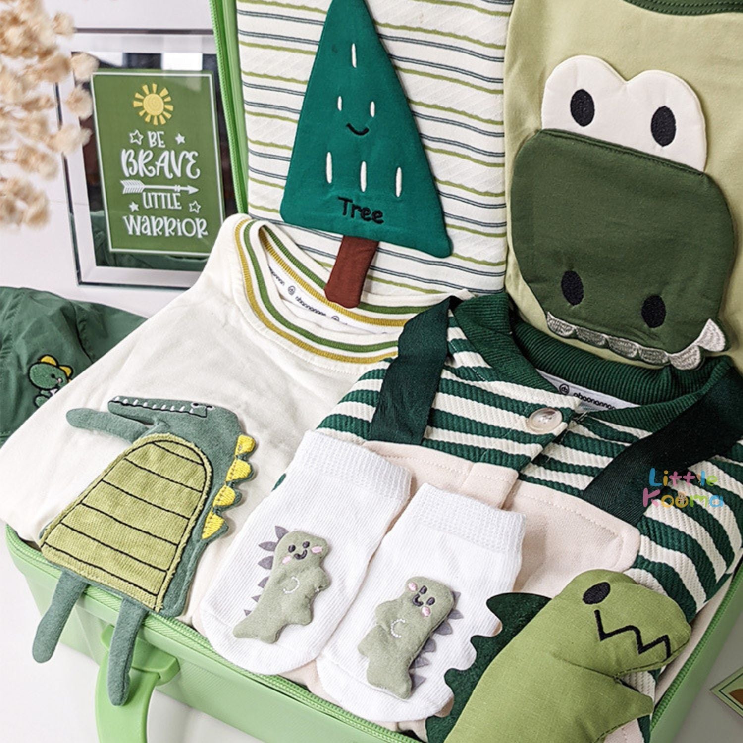 Baby Boy Forest Warrior Clothing Gift Set with Rompers, Socks, Hat and Suitcase