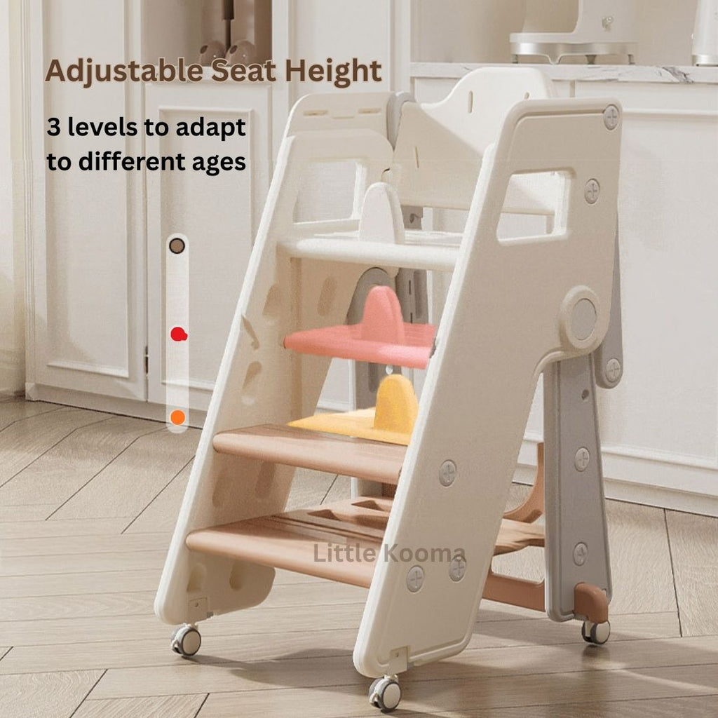 Ready Stock Foldable Baby High Chair & Kids Study Chair – Adjustable Height, Safety Guard, Learning Tower
