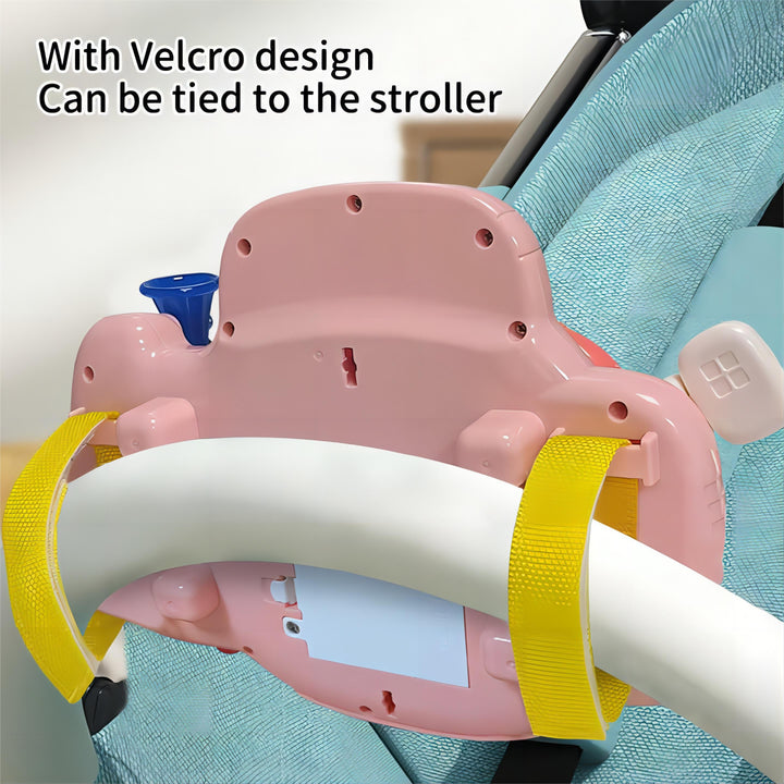 Portable Baby Steering Wheel Toy with Velcro Straps – Pretend Play with Lights, Sounds, and Flip Activities for Tables, Strollers, and Car Seats 18 Months +