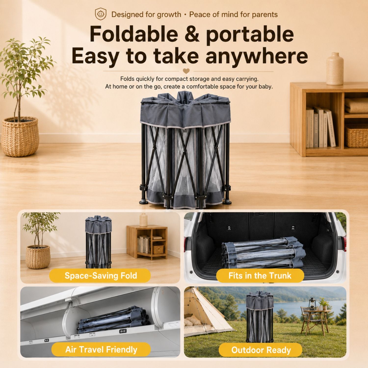 [SG Ready Stock] Foldable Baby Playpen No Assembly Portable Kids Play Yard Ball Pit Safety Fence