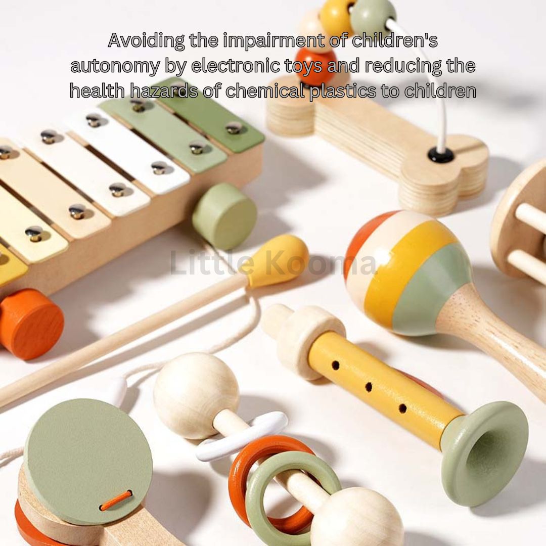 Wooden Music Instruments Set – Toddler Musical Toys with Xylophone, Maracas, and More, Educational Rhythm Kit for Kids Ages 3-6