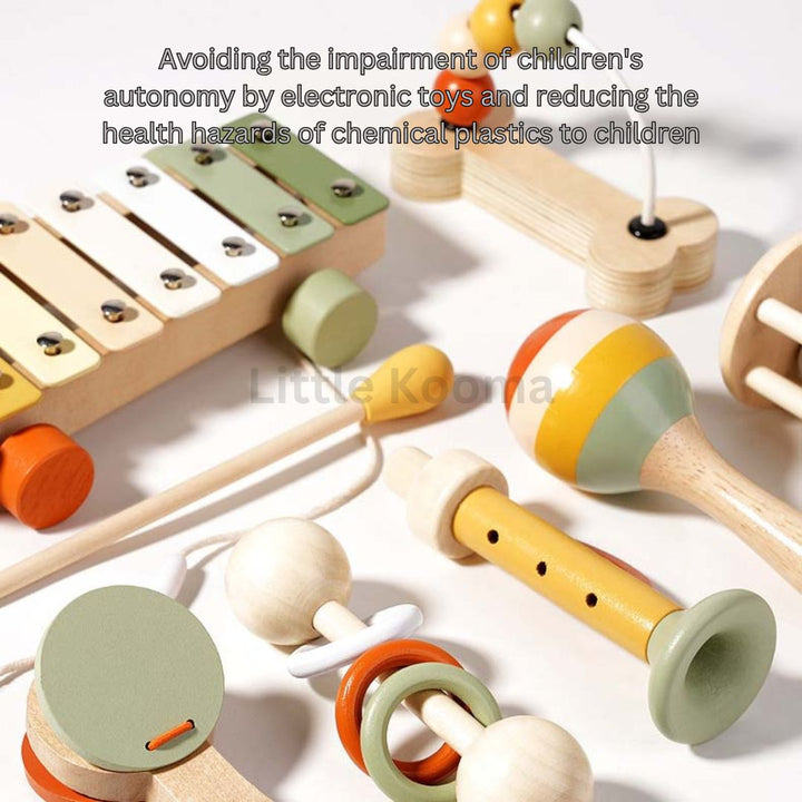 Wooden Music Instruments Set – Toddler Musical Toys with Xylophone, Maracas, and More, Educational Rhythm Kit for Kids Ages 3-6
