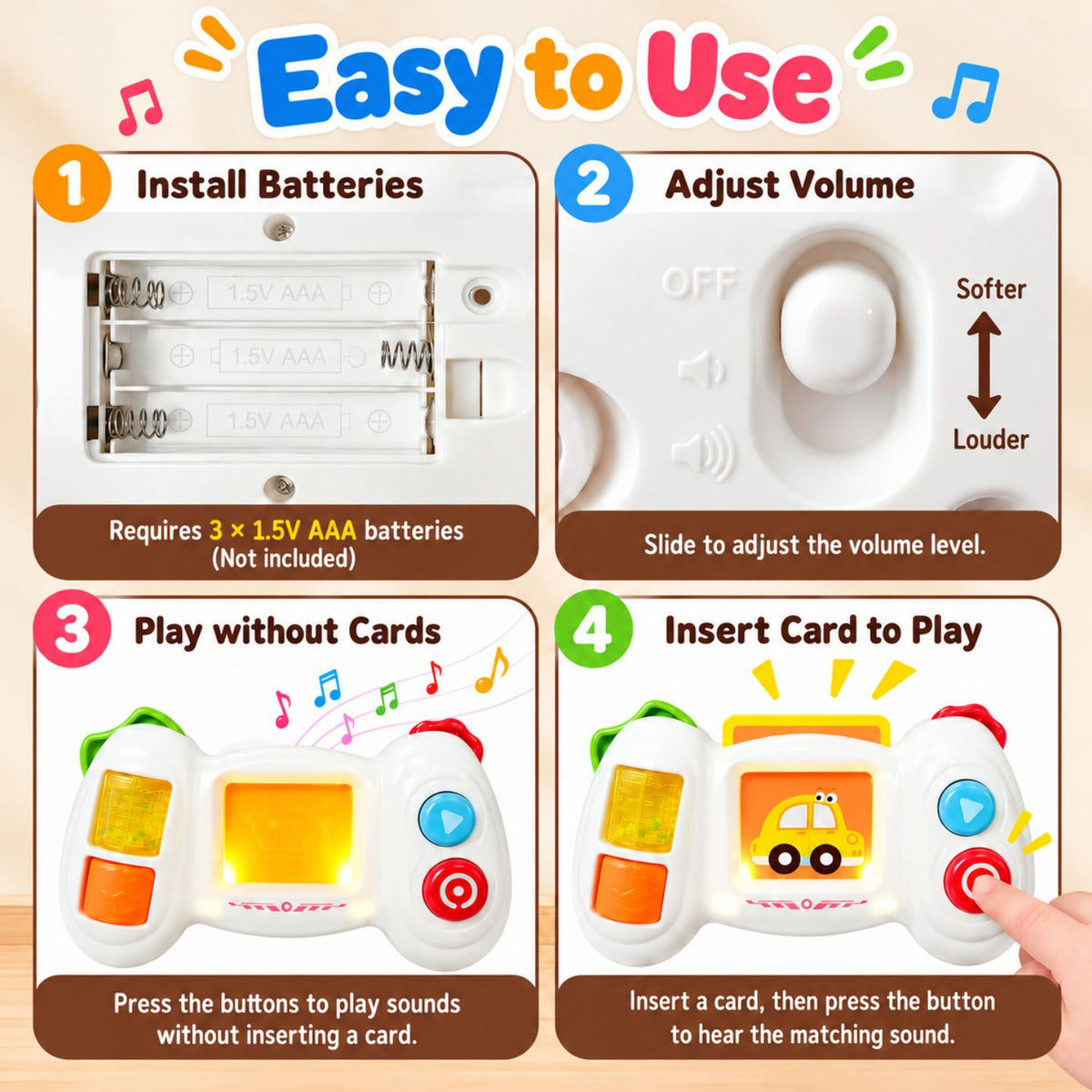 Baby Musical Learning Toy with Flash Cards Interactive Sound Game Console Educational Toy 18M+ - Little Kooma