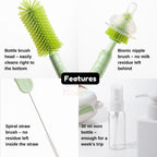 Ready Stock Baby Bottle Cleaning Brush Set Travel Drying Rack Case Sterilisable Brushes