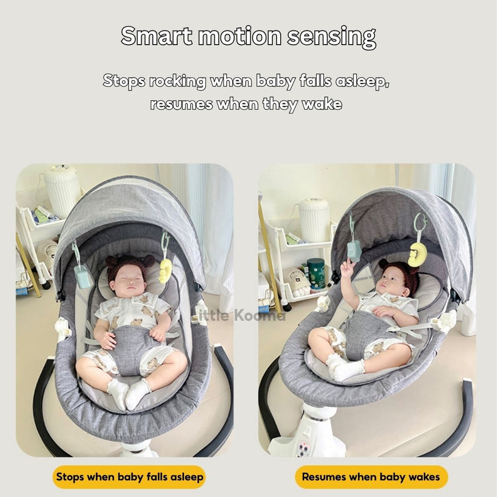 Electric Baby Rocking Chair with Bluetooth Music, Remote Control & Mosquito Net – Adjustable Swing & Recline