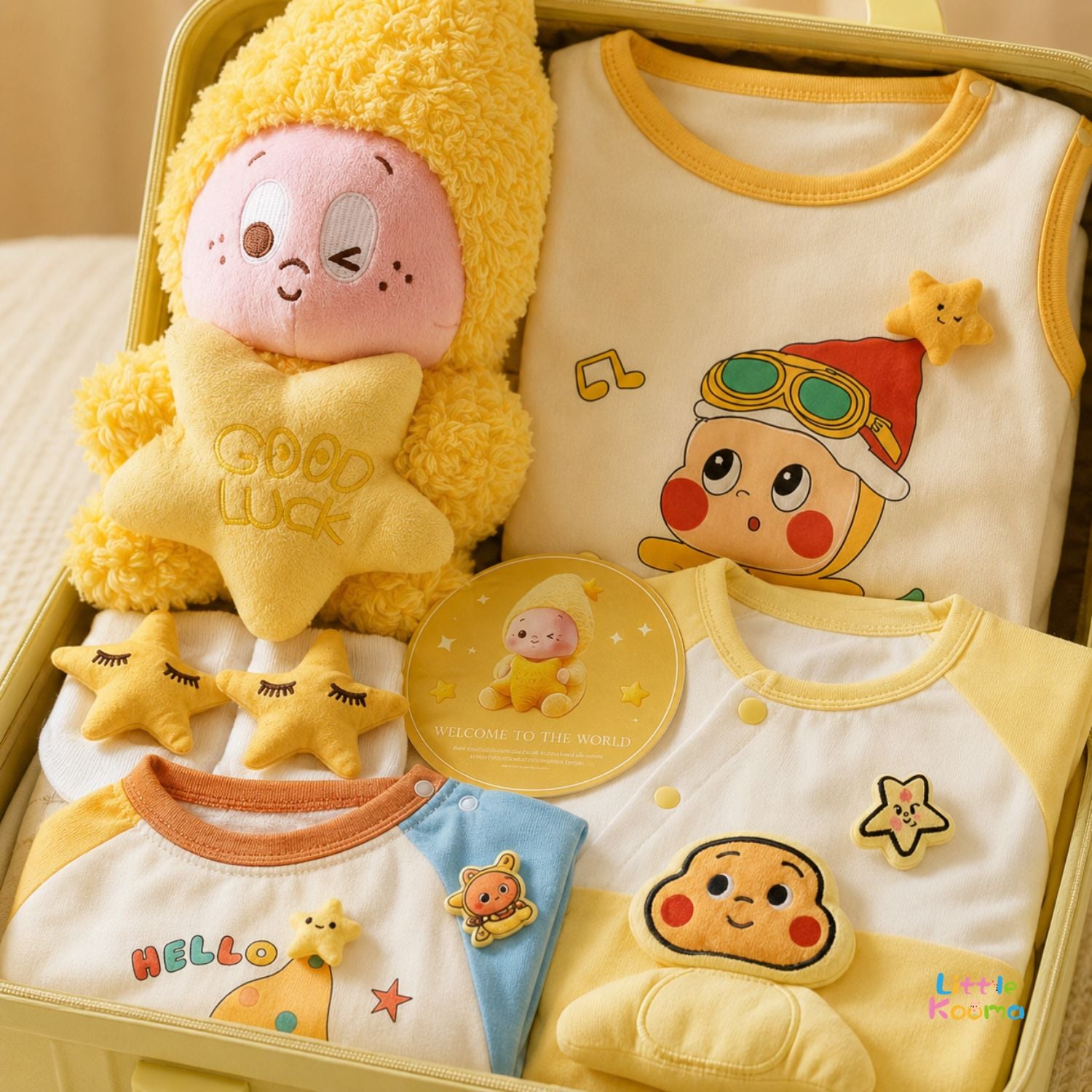 Star Baby Newborn Unisex Gift Box with Baby Rompers, Plush Doll, Socks, Photo Frame & Blessing Card