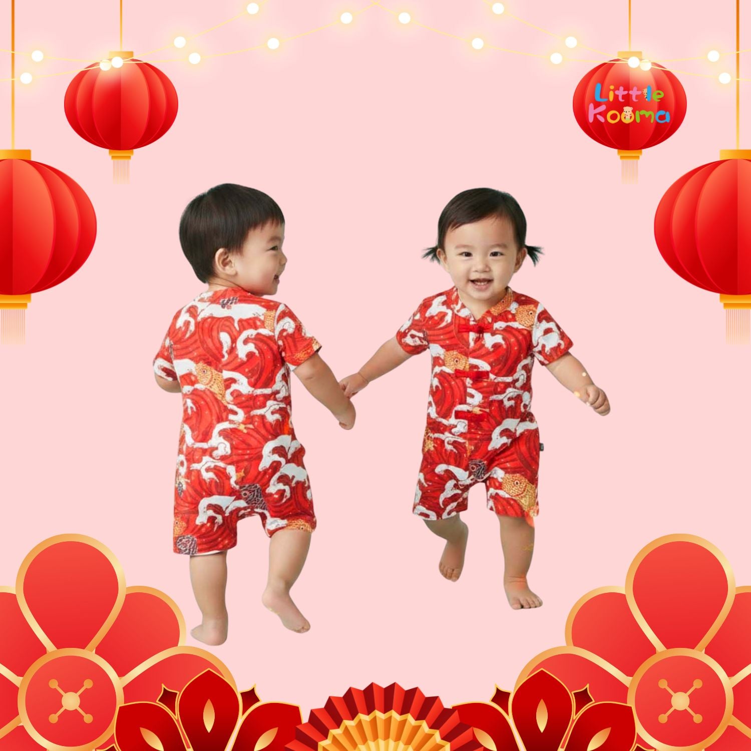 Ready Stock CNY Carp Dragon Leap Baby Boy Cheongsam Romper Singapore Outfit