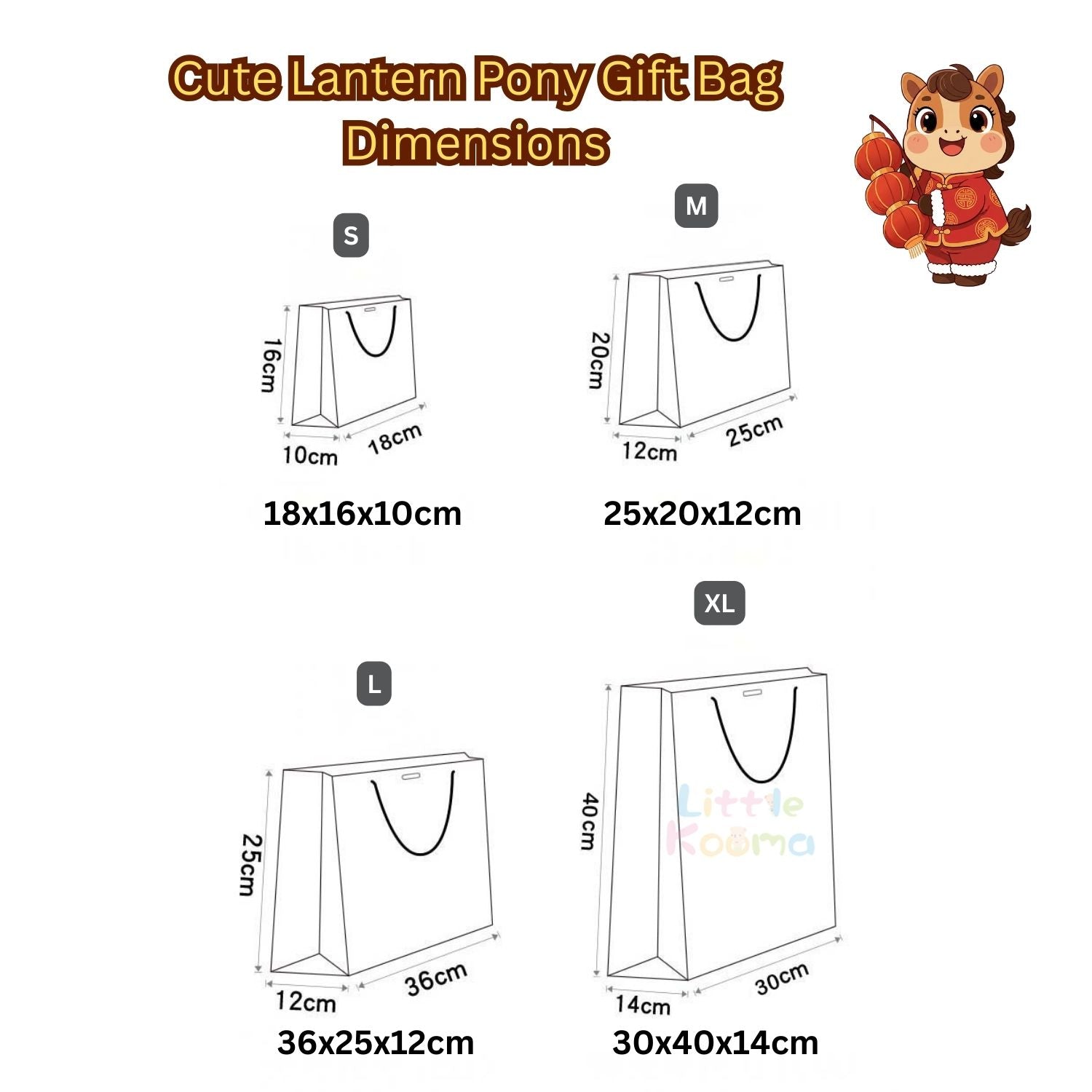 Ready Stock CNY Horse Year Gift Bag Paper Carrier Bag with Ribbon Bow Handle (4 Sizes)