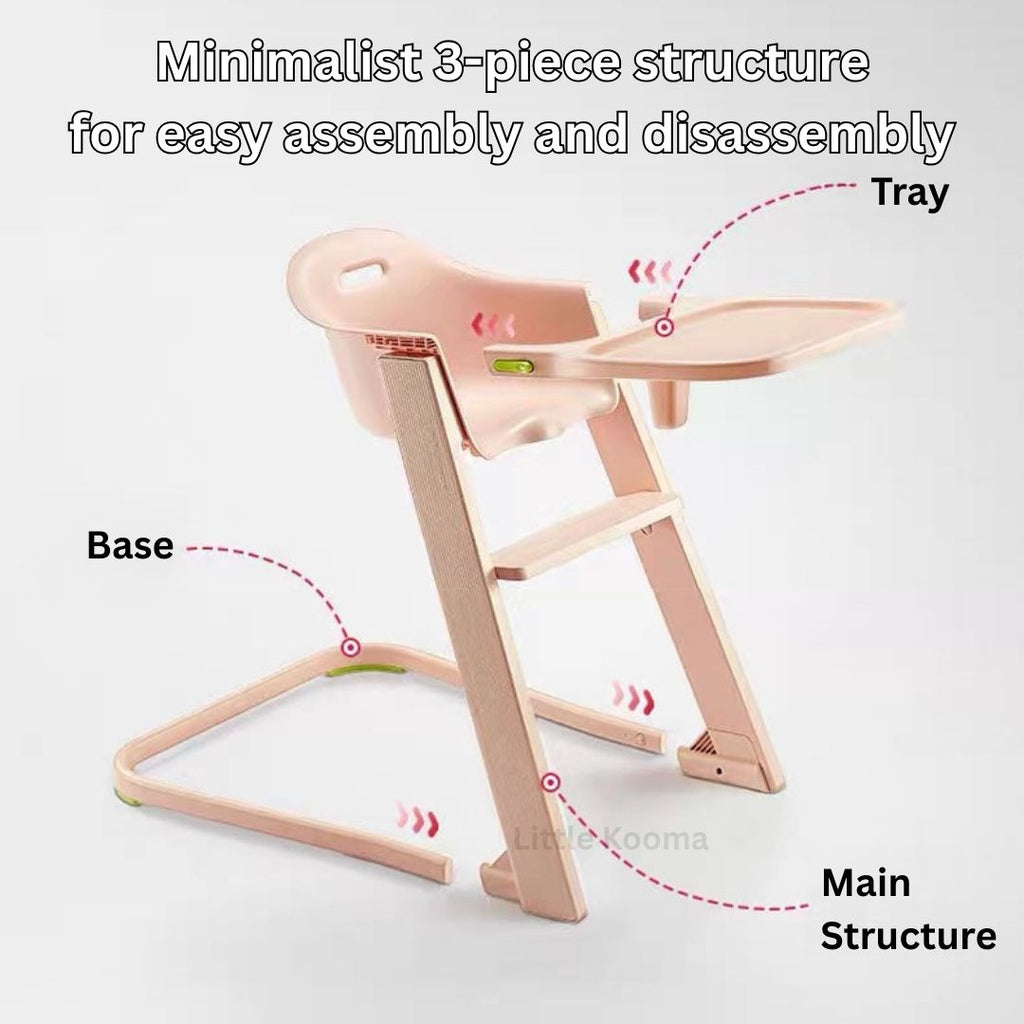 Adjustable Tray Baby High Chair with Washable Tray & Ergonomic Seat | Lightweight 6kg | Stable Feeding Chair - Little Kooma