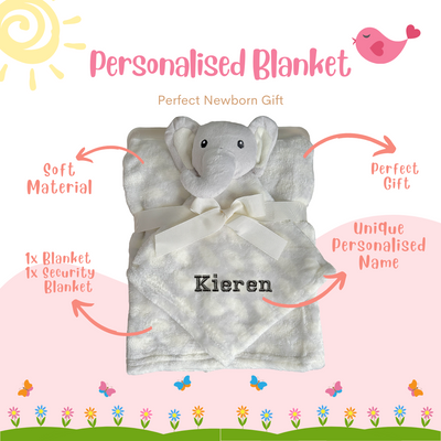Personalised Customized Hudson Baby Plush Blanket With Elephant 16506 - Little Kooma