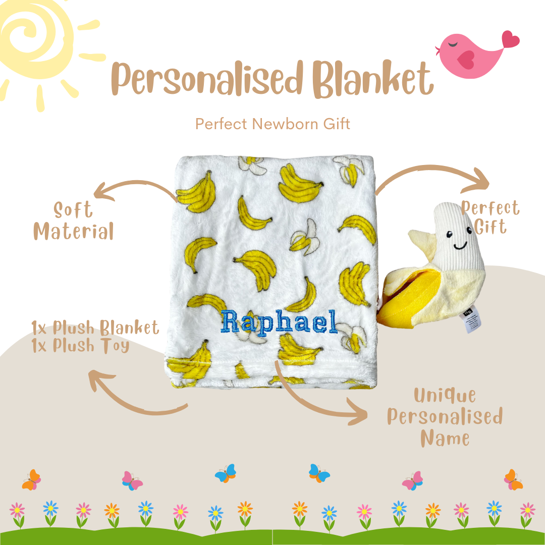 Personalised Hudson Baby Plush Toy n Blanket Set Banana 00397CH - Little Kooma