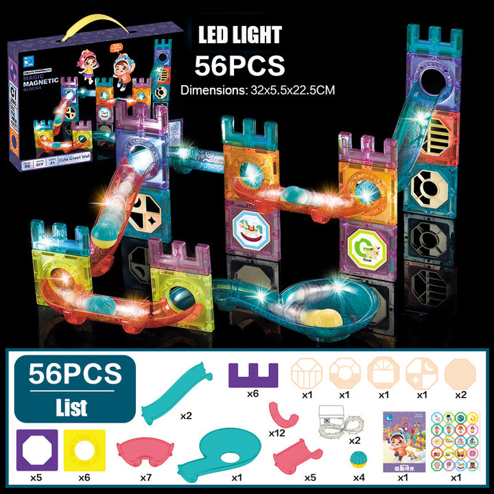 Baby & Kids Magnetic Tiles Building Blocks Set Early Educational Toy w LED Light 3 Years + - Little Kooma