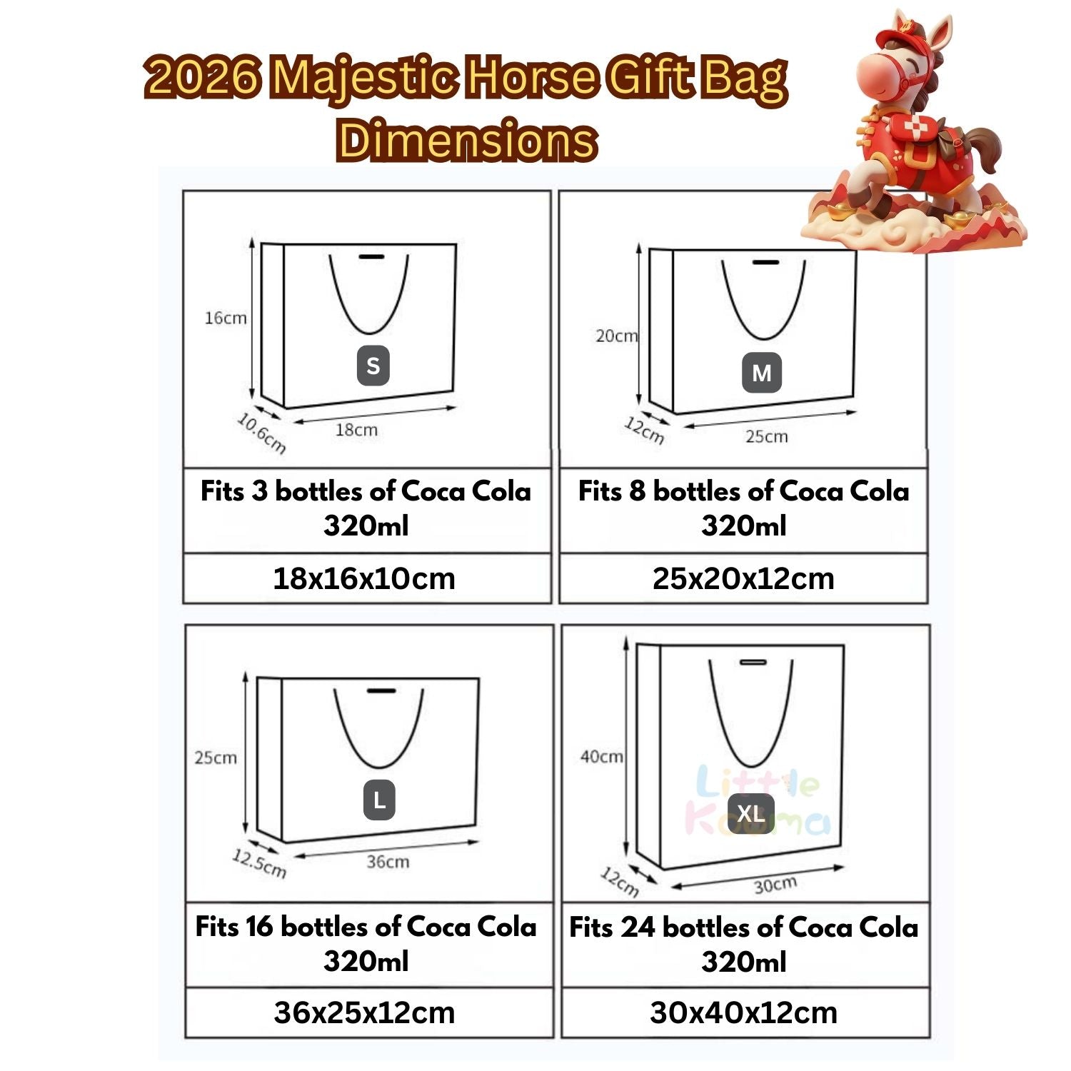 Ready Stock CNY Horse Year Gift Bag Paper Carrier Bag with Ribbon Bow Handle (4 Sizes)