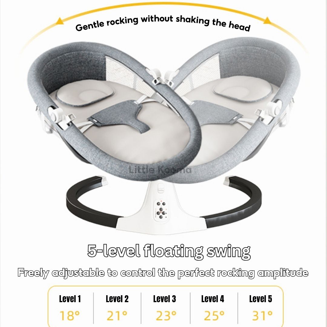 Electric Baby Rocking Chair with Bluetooth Music, Remote Control & Mosquito Net – Adjustable Swing & Recline - Little Kooma