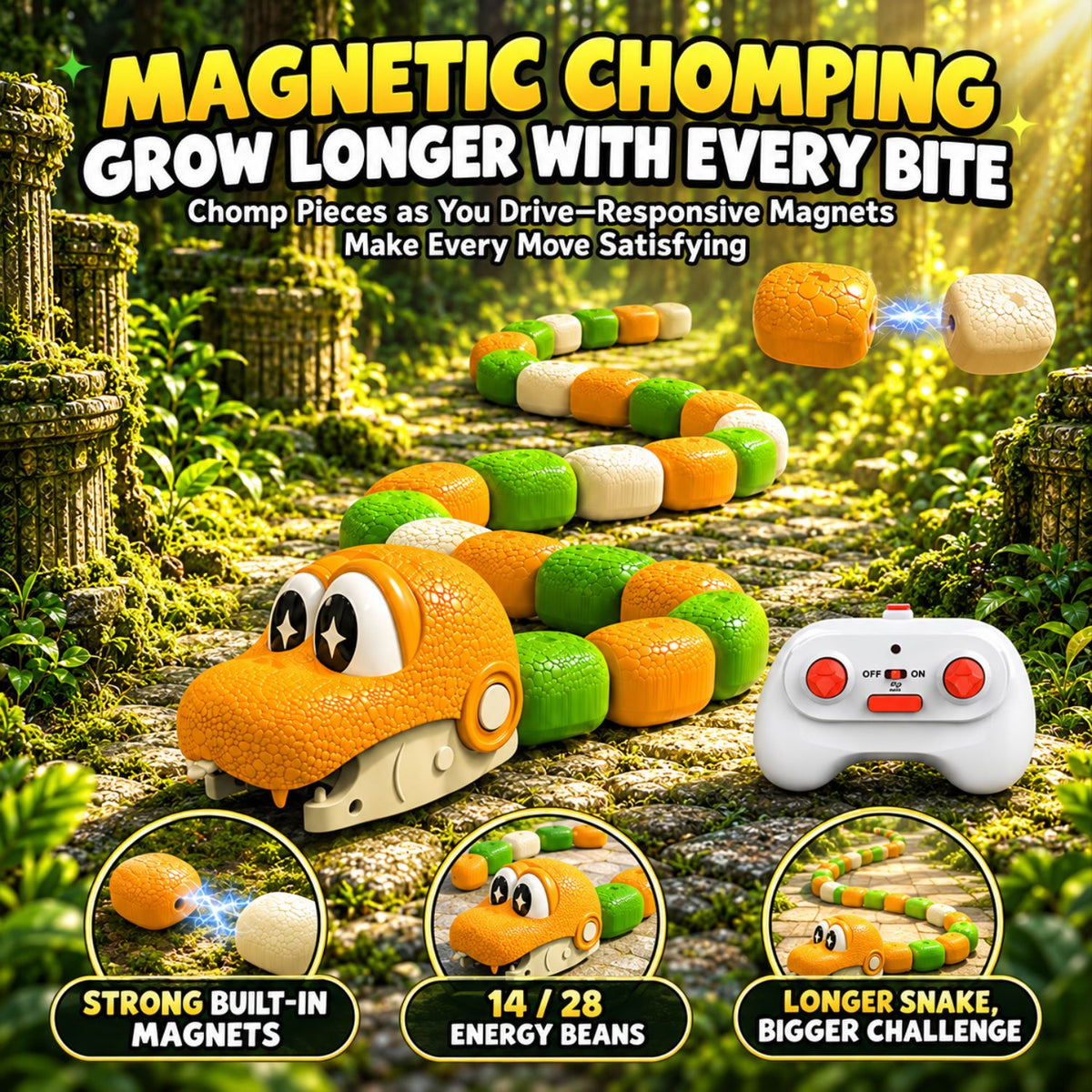 Ready Stock RC Magnetic Chomping Snake Toy 2.4G Remote Control Multiplayer Kids Gift Ages 6+ - Little Kooma
