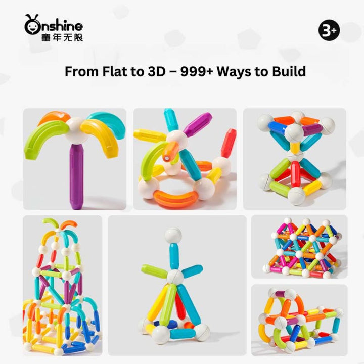 Versatile Rainbow Magnetic Rods – STEM Building Toys for Kids, Creative Construction Set with Magnetic Sticks and Balls for Ages 3-8