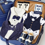 Little Man Baby Boy Gift Set – Summer Gentleman Outfits, Wooden Toys & Blue Carry Case
