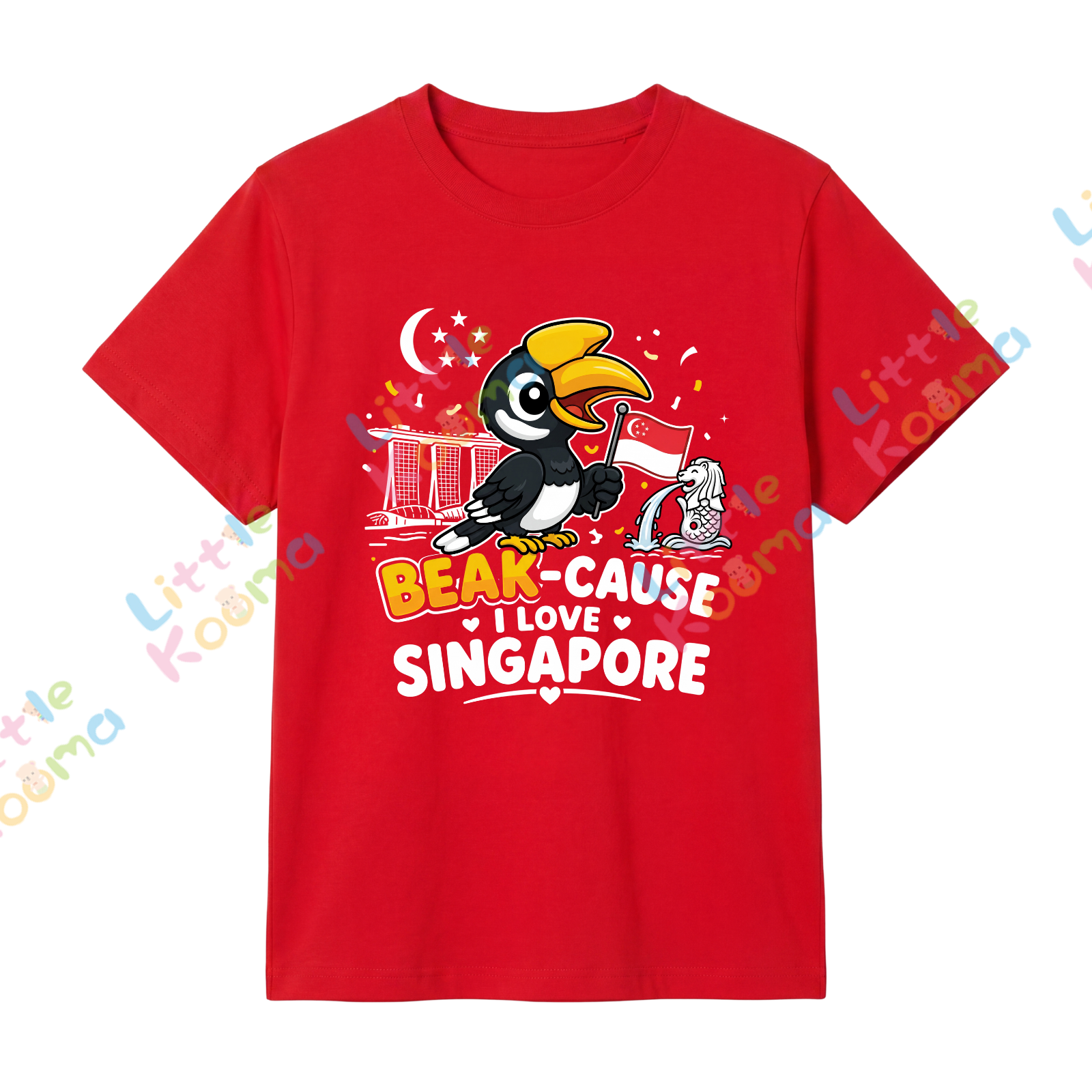 Singapore National Day Kids Red T-Shirt Family Matching Outfit - Beak-Cause I Love Singapore - Little Kooma