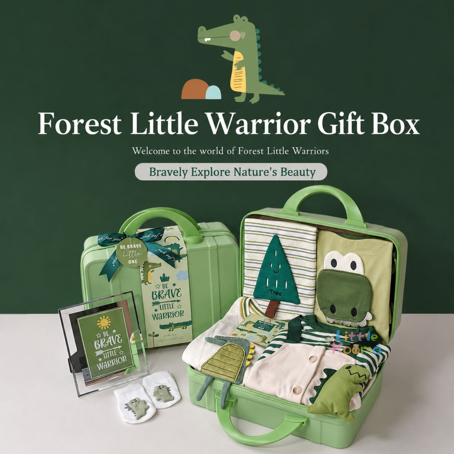 Baby Boy Forest Warrior Clothing Gift Set with Rompers, Socks, Hat and Suitcase