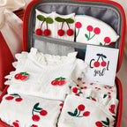 Little Cherry Baby Girl Gift Set with Romper, Bib, Headband, Socks & PC Keepsake Suitcase