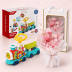 Baby Newborn Unisex Gift 5-in-1 Baby Walker Ride-On Train Toy & Preserved Flowers Hand Bouquet For Mum