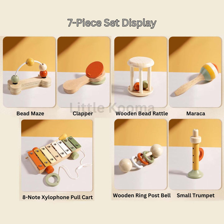 Wooden Music Instruments Set – Toddler Musical Toys with Xylophone, Maracas, and More, Educational Rhythm Kit for Kids Ages 3-6