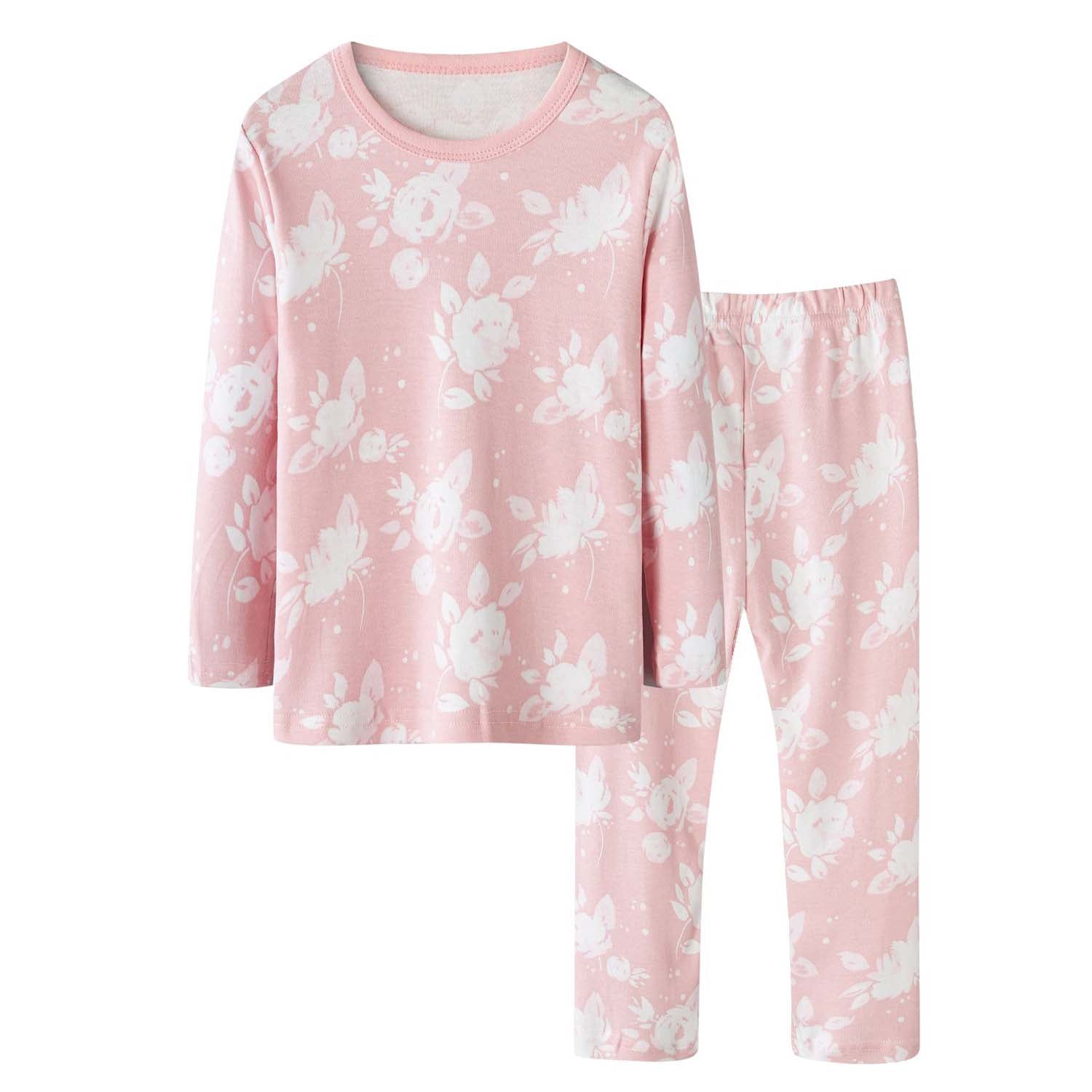Baby Kids Pajamas Pink w White Flowers Top n Pants Set - Little Kooma