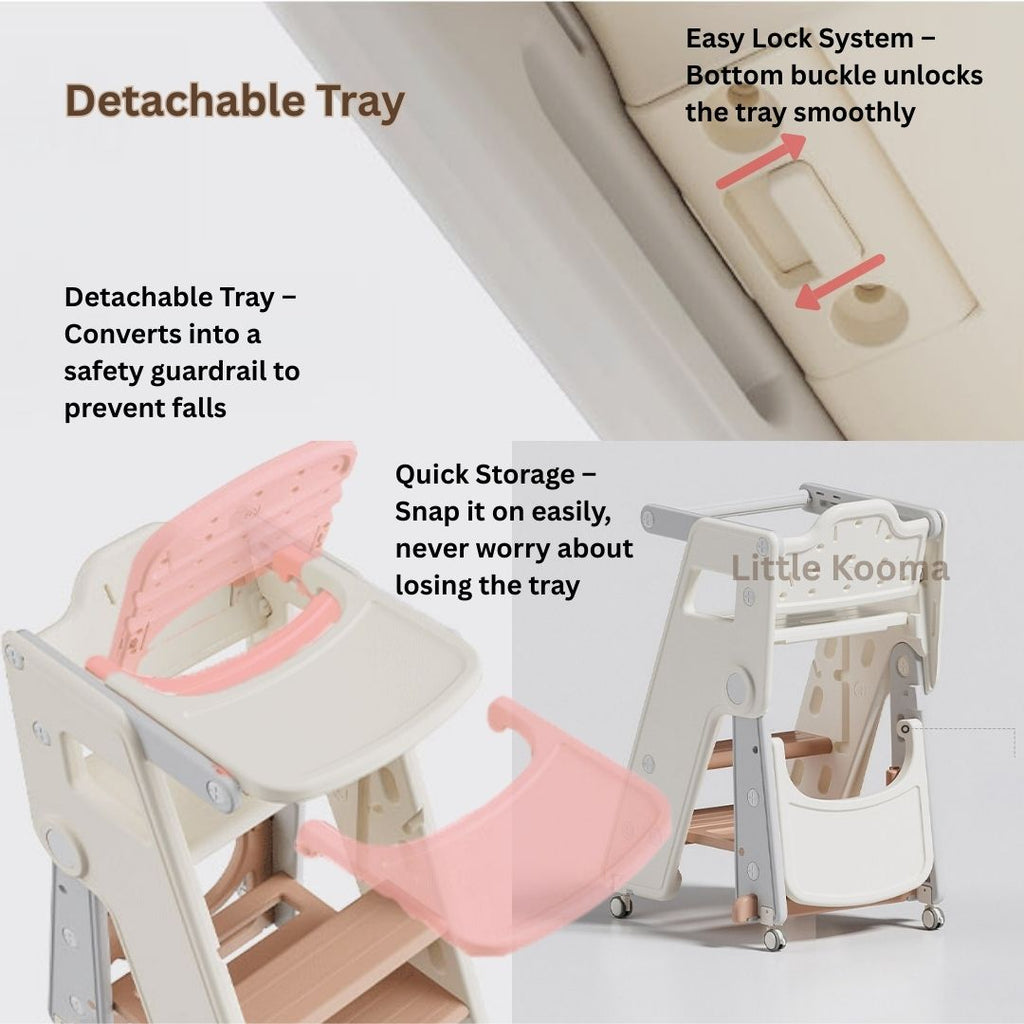 Ready Stock Foldable Baby High Chair & Kids Study Chair – Adjustable Height, Safety Guard, Learning Tower