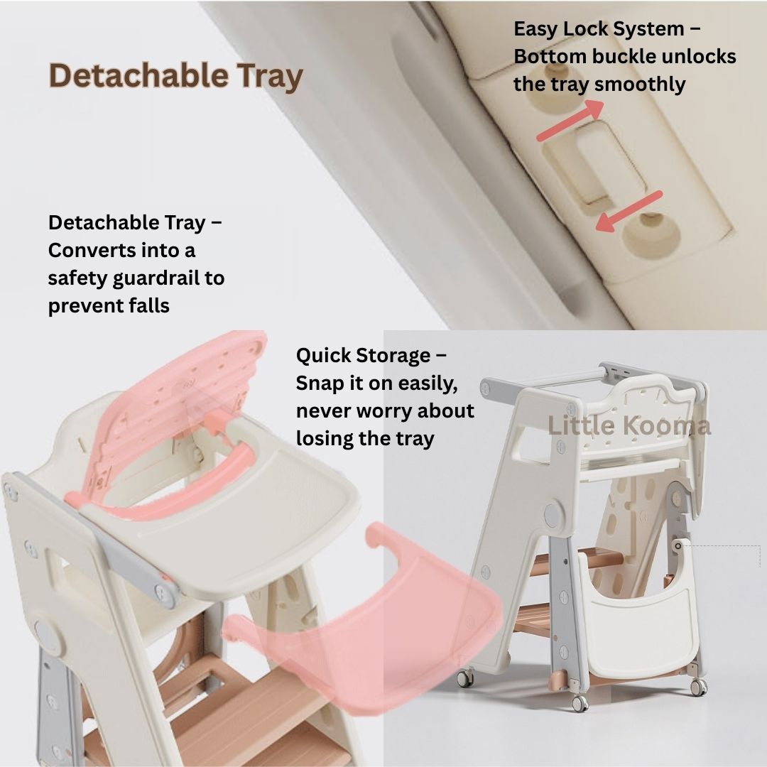 Ready Stock Foldable Baby High Chair & Kids Study Chair – Adjustable Height, Safety Guard, Learning Tower