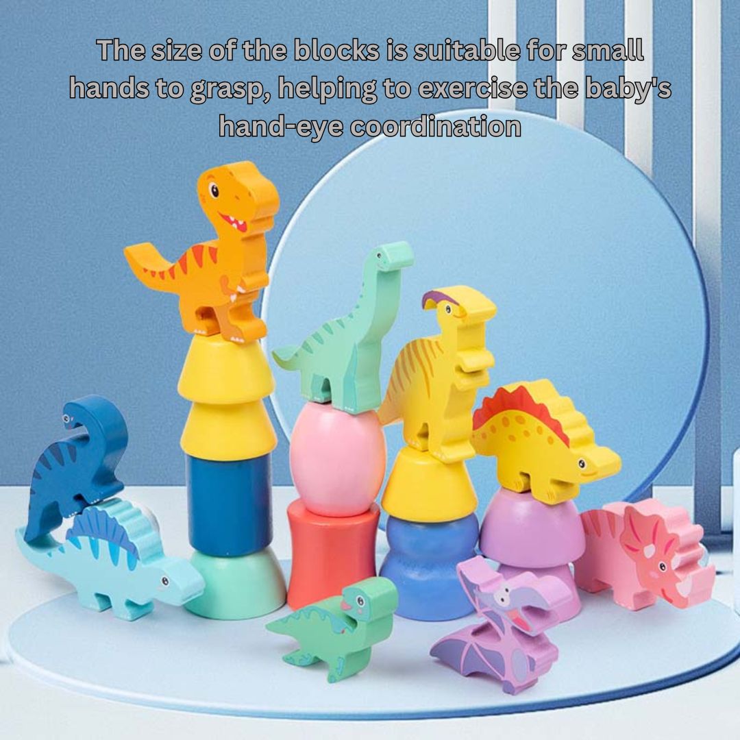 Wooden Dinosaur Stacking Toy – Montessori Balancing Game for Toddlers, Educational Stacking Blocks for Kids Ages 3-6
