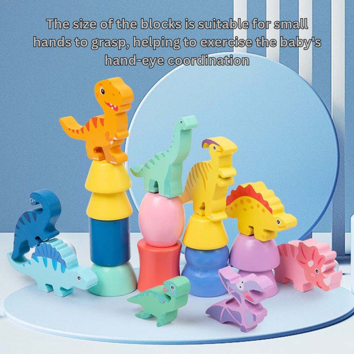 Wooden Dinosaur Stacking Toy – Montessori Balancing Game for Toddlers, Educational Stacking Blocks for Kids Ages 3-6