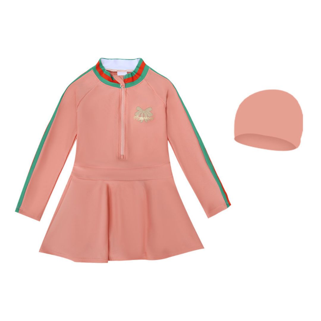 Baby Kids Girl Long Sleeve Pink Skirt Swimming Suit w Zipper 907179 - Little Kooma