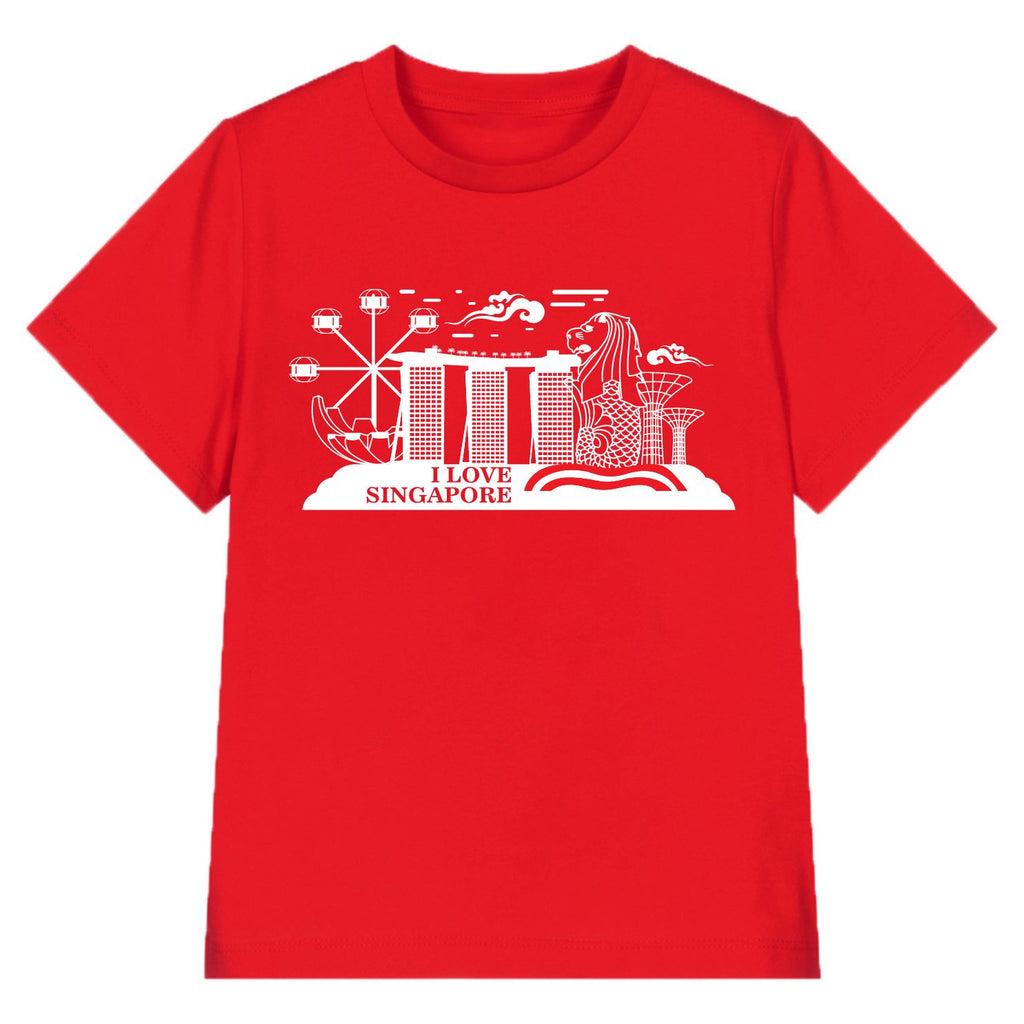 National Day NDP 2024 Red Top - Baby Kids Red T-shirt I Love Singapore Skyline National Day Top Outfit - Little Kooma