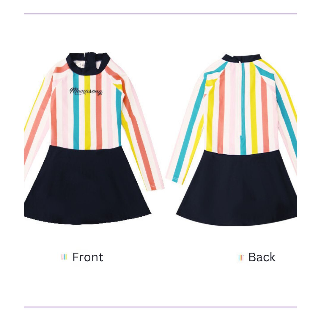 Baby Kids Girl Long Sleeve Stripes Skirt Swimming Suit w Zipper 907164 - Little Kooma