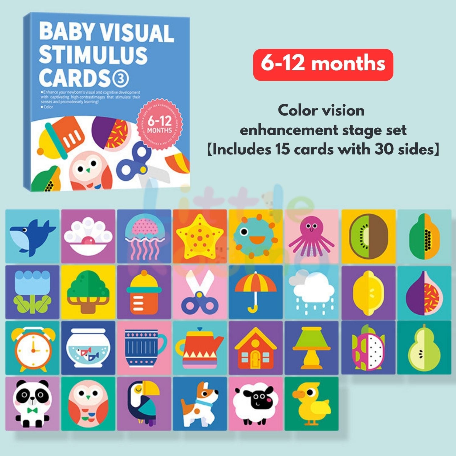 Ready Stock Baby Visual Stimulation Flash Cards  Large Size Black White Color Learning Set 0–36M